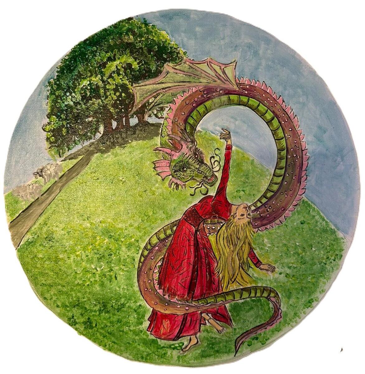 Drache mit Frau in Avebury