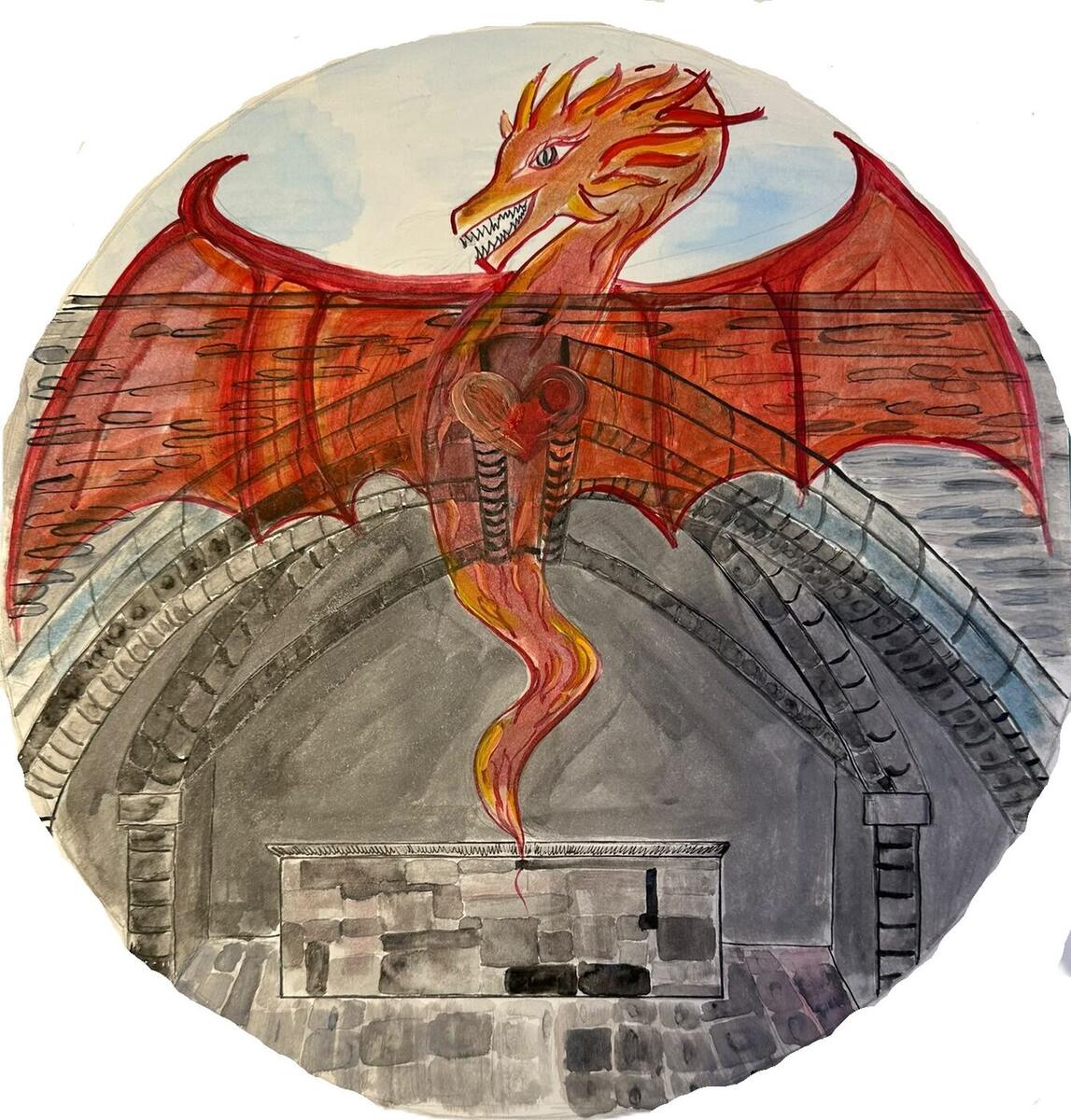 Feuerdrache mit Herz über Lady's Chapel