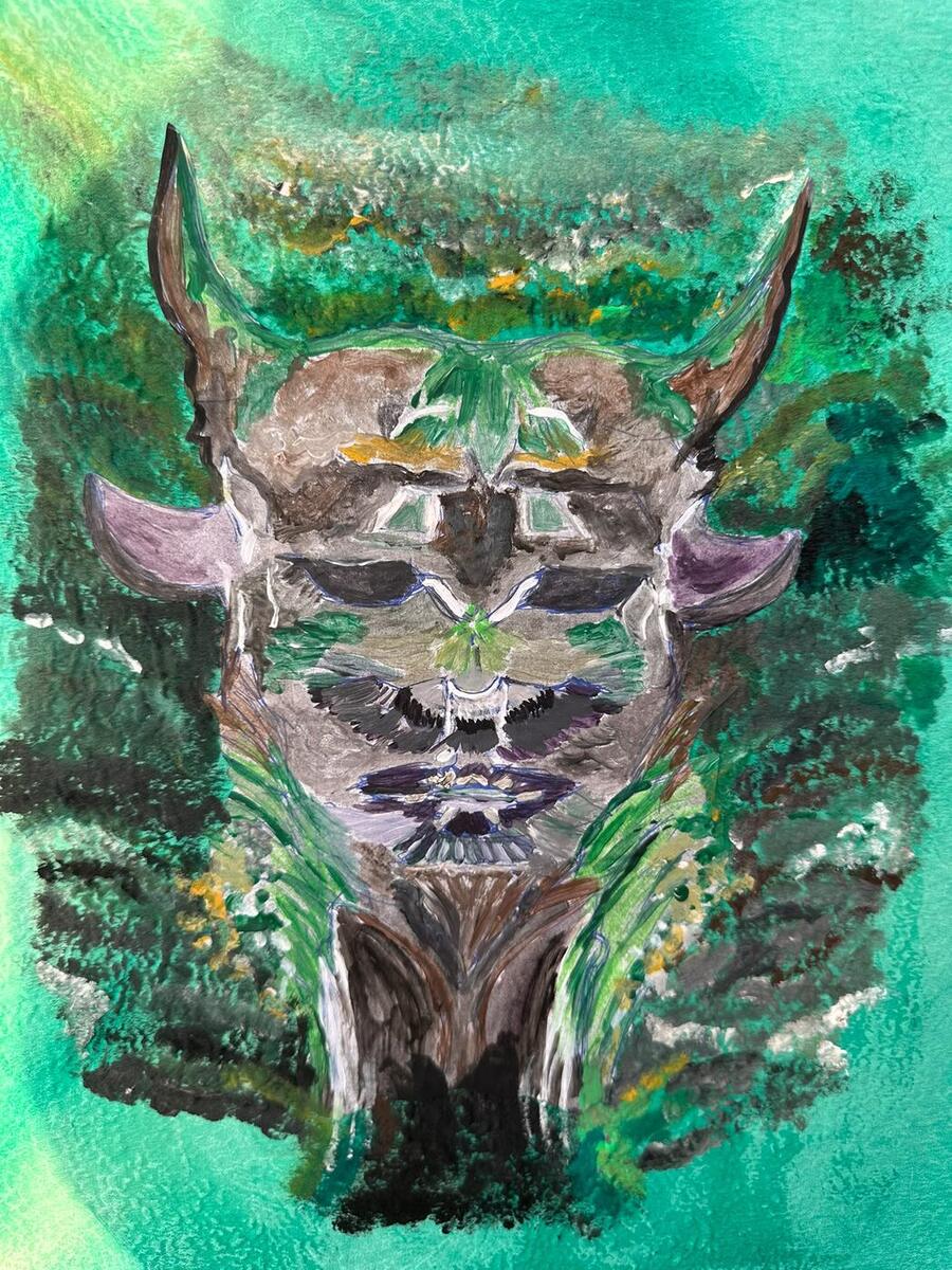 Erstes Wesen, gemalt auf Seide