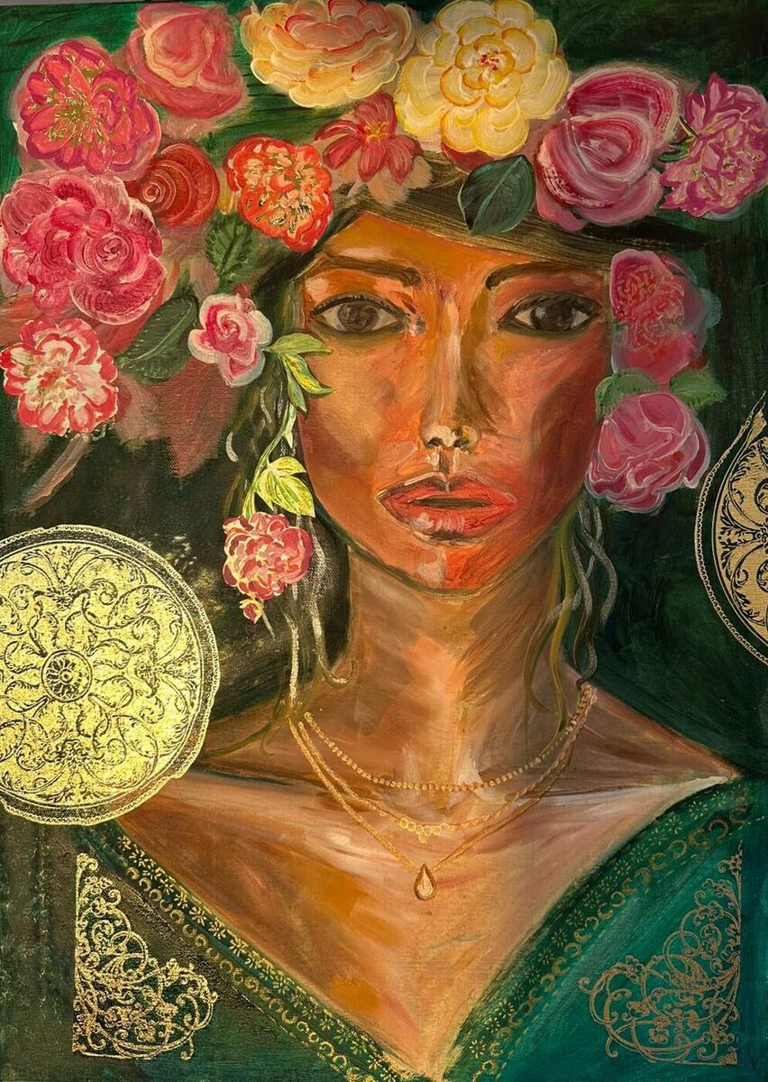 Porträt einer Frau mit Blumenkranz, Flora